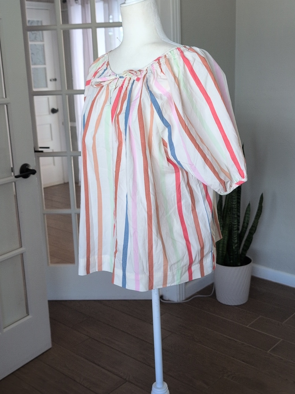 Berkley Jensen Striped White Cotton Spring Summer Top - XL - Picture 2 of 7